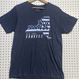 NY YANKEES SHIRT XL  NEW YORK STATE MAP MAJESTIC THREADS TRIBLEND GREY BLUE #266